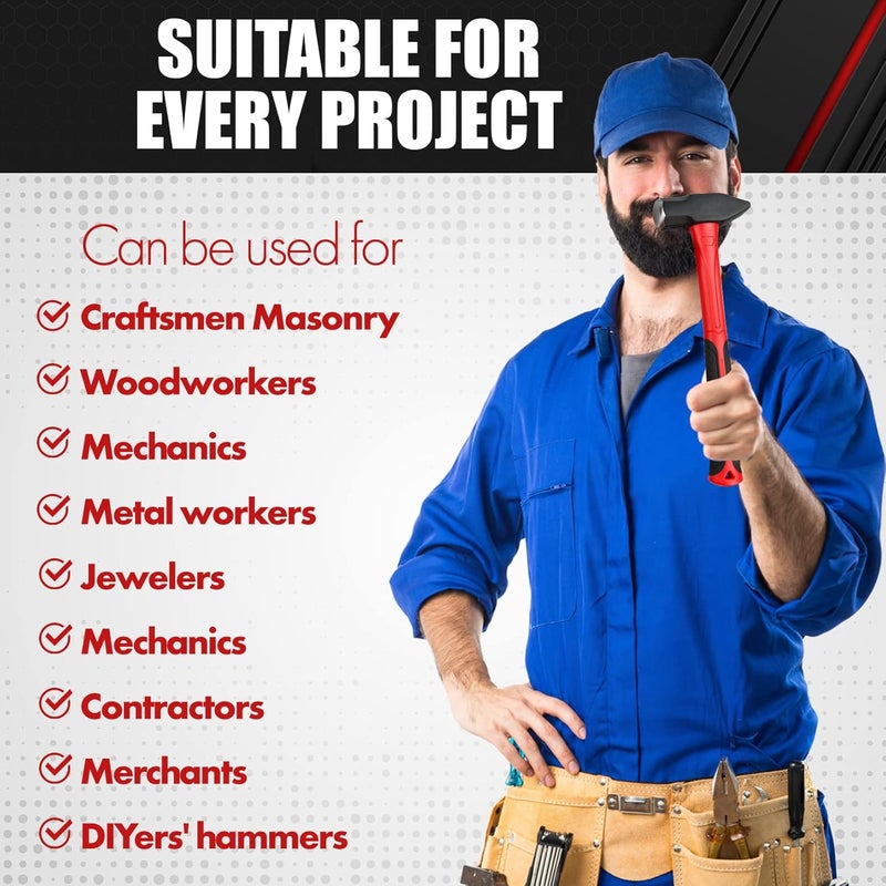 ct 6-Piece Hammer Set, Fiberglass Handle & Mallet Set, Metal Working | Garage Home Kit | Mechanic Tools | Sledge Hammer | blacksmith Hammer | Ball Peen Hammers | Hand Tools - Image 3